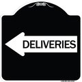 Signmission Deliveries With Left Arrow Heavy-Gauge Aluminum Architectural Sign, 18" x 18", BW-1818-24363 A-DES-BW-1818-24363